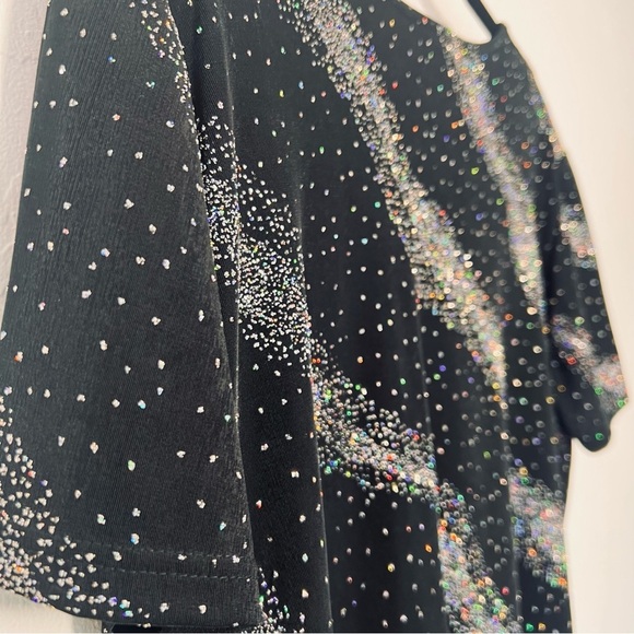 Vintage 1990s 1980s Black Rainbow Glitter Shirt XL - Picture 14 of 14